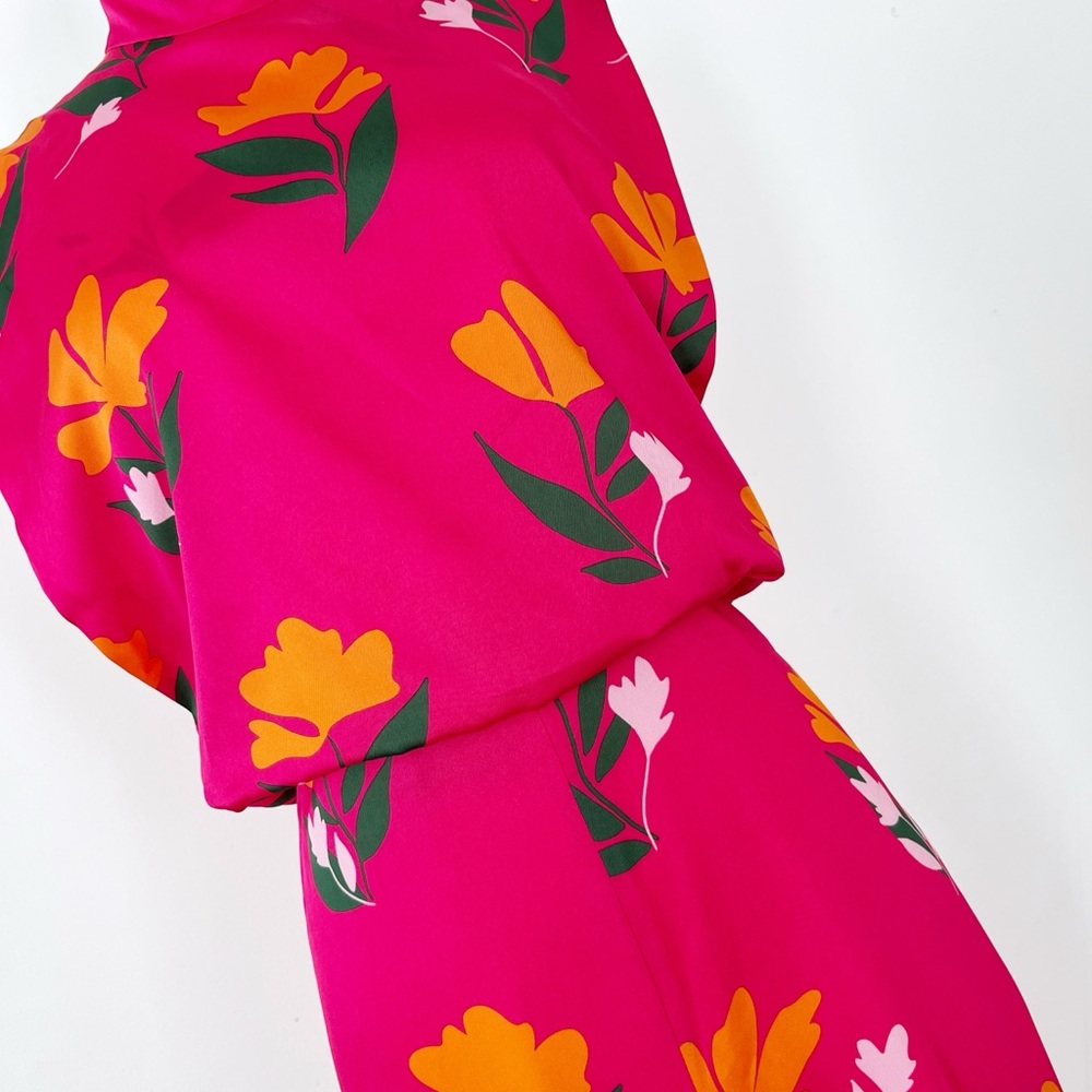 Zara Hot Pink Floral High-Neck Jumpsuit | M - Picture 6 of 10